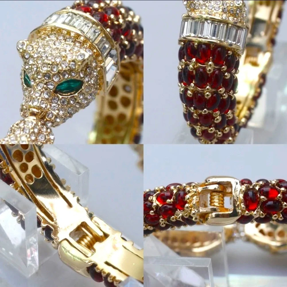 Exquisite Crystal Panther Chunky Cuff Bracelets - New Condition